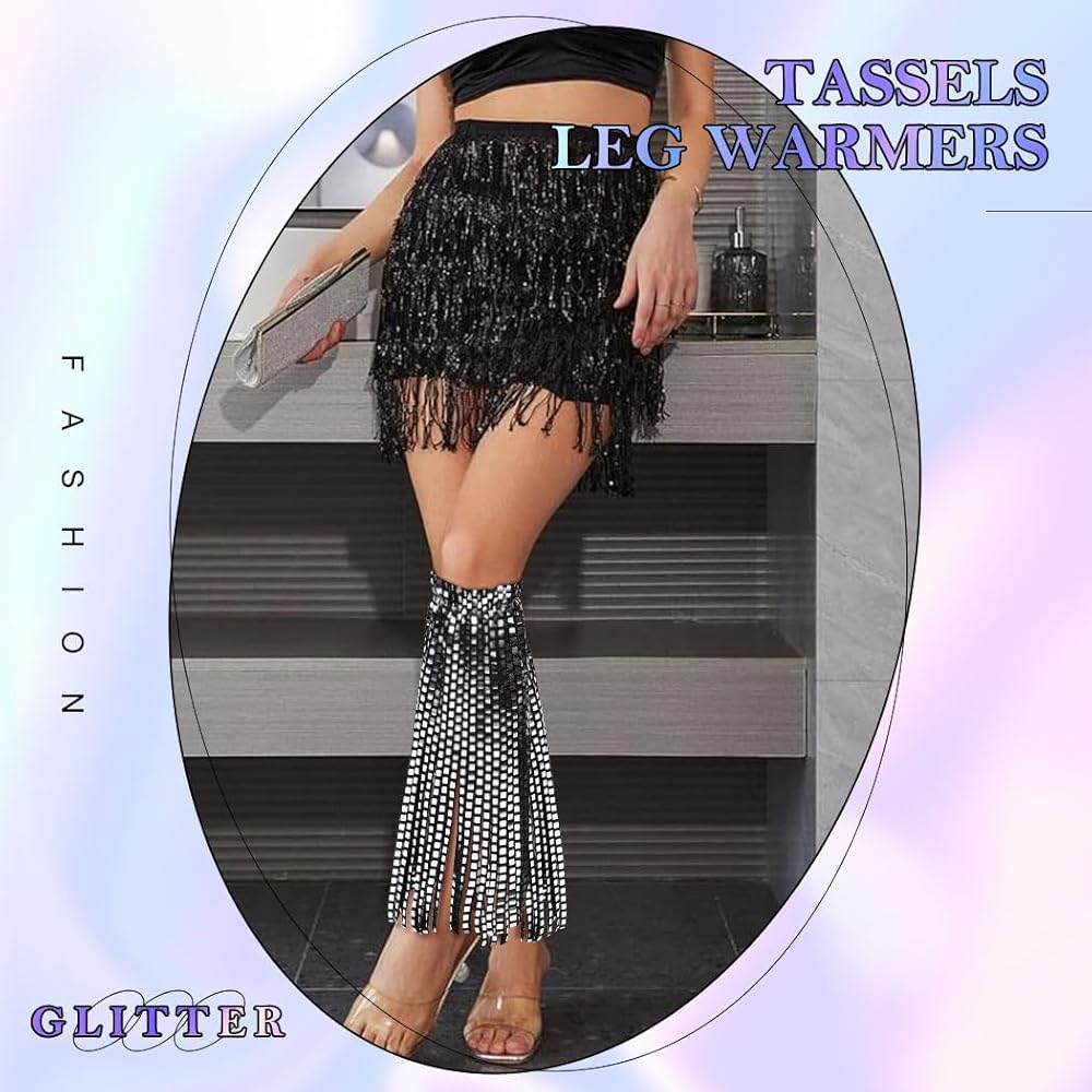 Amazon.com: Yikisdy Silver Tassels Leg Warmer Sequins Leg